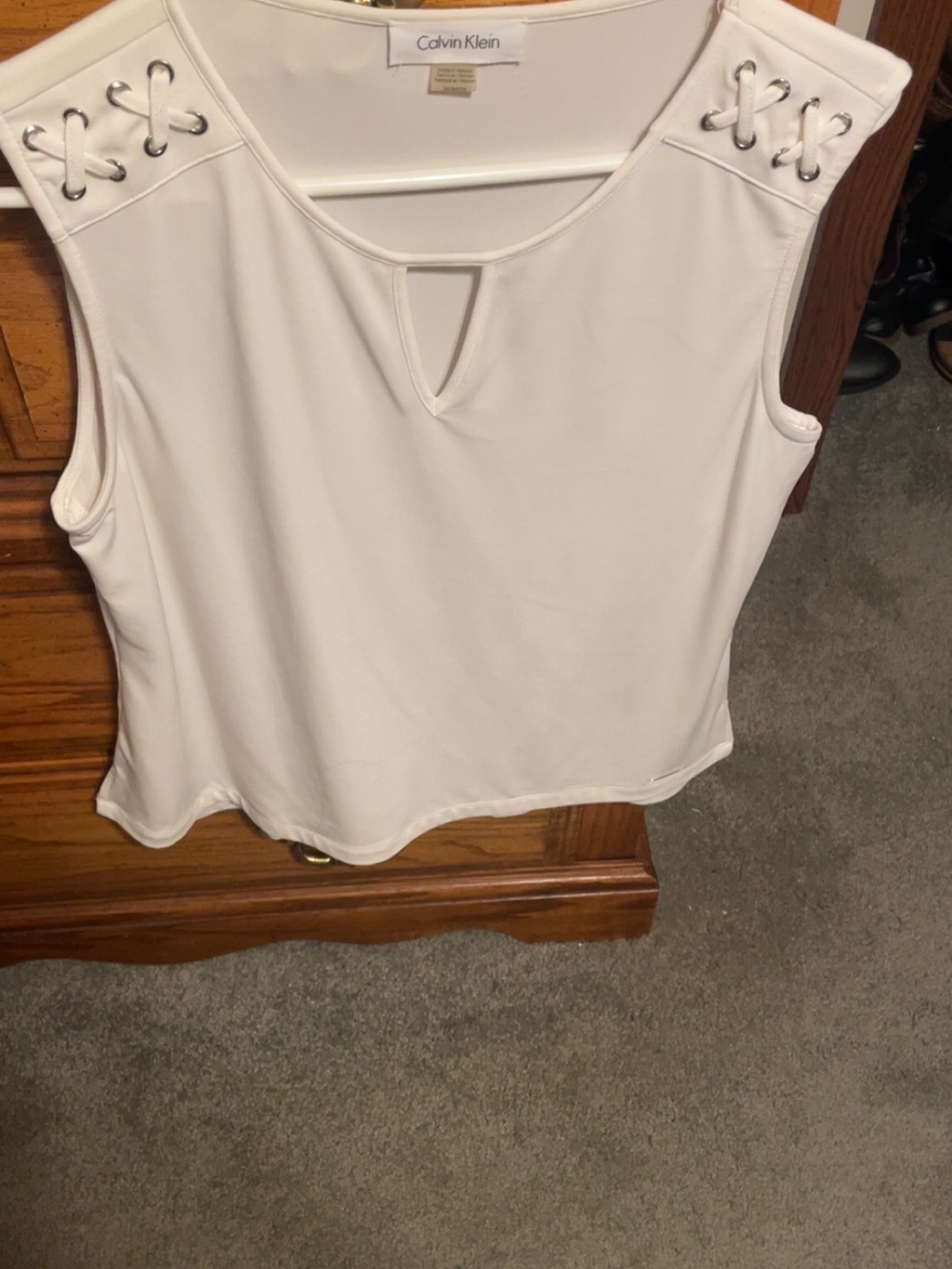Calvin Klein White Lace-Up Shoulder Tank